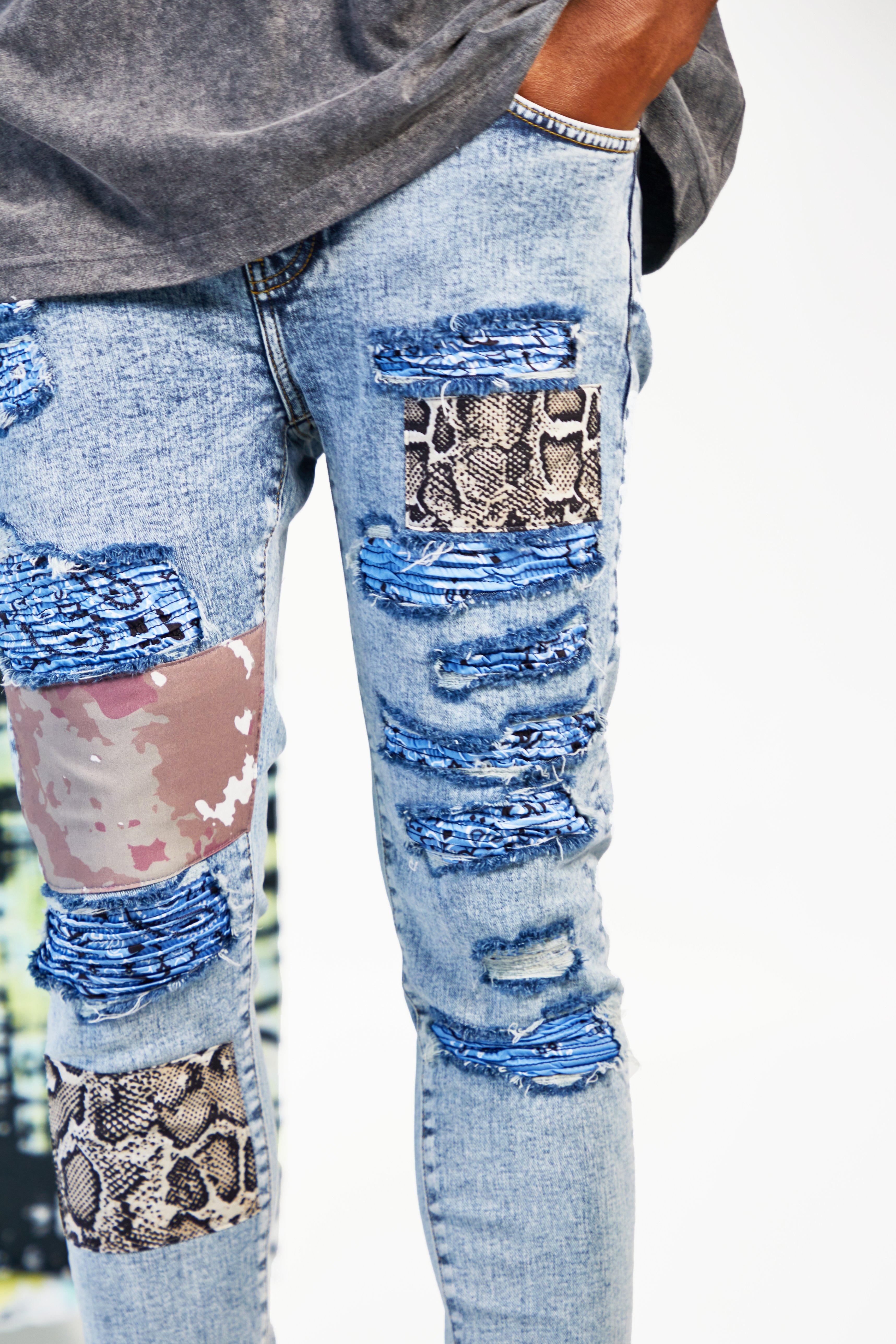 Skinny Stretch Rip & Repair Patchwork Jeans